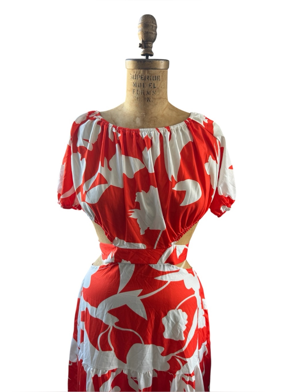 Women's Orange and White Off the Shoulder Maxi Dress, Size XL - Picture 4 of 8